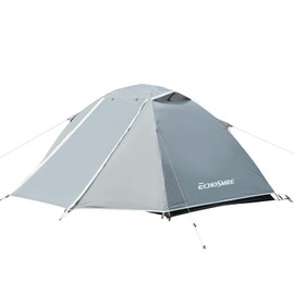 EchoSmile Lightweight Backpacking 2 Person Tent, PU 1500mm Waterproof Camping Tent with Extendable Vestibule for Gear Storage, Easy Setup Aluminum Pole Outdoor Shelter for Hiking & Travel (Grey)