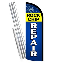 VISTA PRODUCTS Rock Chip Repair - Auto Glass Windshield Premium Windless Feather Banner Flag Kit (Flag, Pole, & Ground Mt)