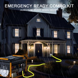 Campzlly 50 Amp Generator Cord 10FT and Power Inlet Box, NEMA 14-50P Male to SS2-50R 125/250V Twist Lock Connector with Pre-Drilled NEMA SS2-50P Generator Inlet Box for Generator to House, ETL Listed