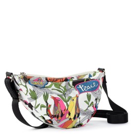 Sakroots Tess Sling in Eco-Twill, Adjustable Crossbody Strap, White Peace Print