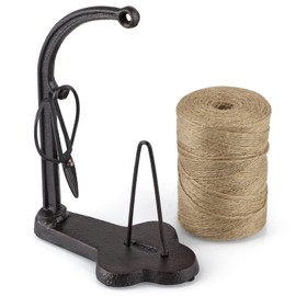 MOLIGOU Cast Iron Twine Holder Set, Twine Holder with Scissors and Jute Twine Roll, String Holder Dispenser for Crafting, Gardening, Gift Wrapping Black