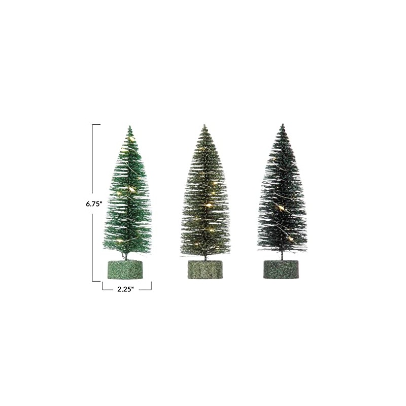 Creative Co-op 6.5" Bottle Brush Trees w/LED Lights Set of