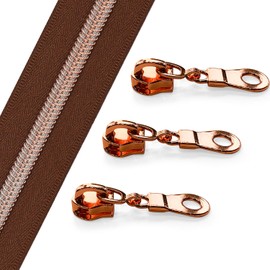 Sawoake - cierre a granel de 10 yardas (#5), cierre de nailon café con dientes de latón antiguo de The Yards, cierre de repuesto para costura con 10 deslizadores de cierre para bolsas de manualidades