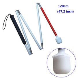 White Cane Aluminum Mobility Folding Cane for the Blind (Folds Down 5 Sections),120 cm (47.2 inch)