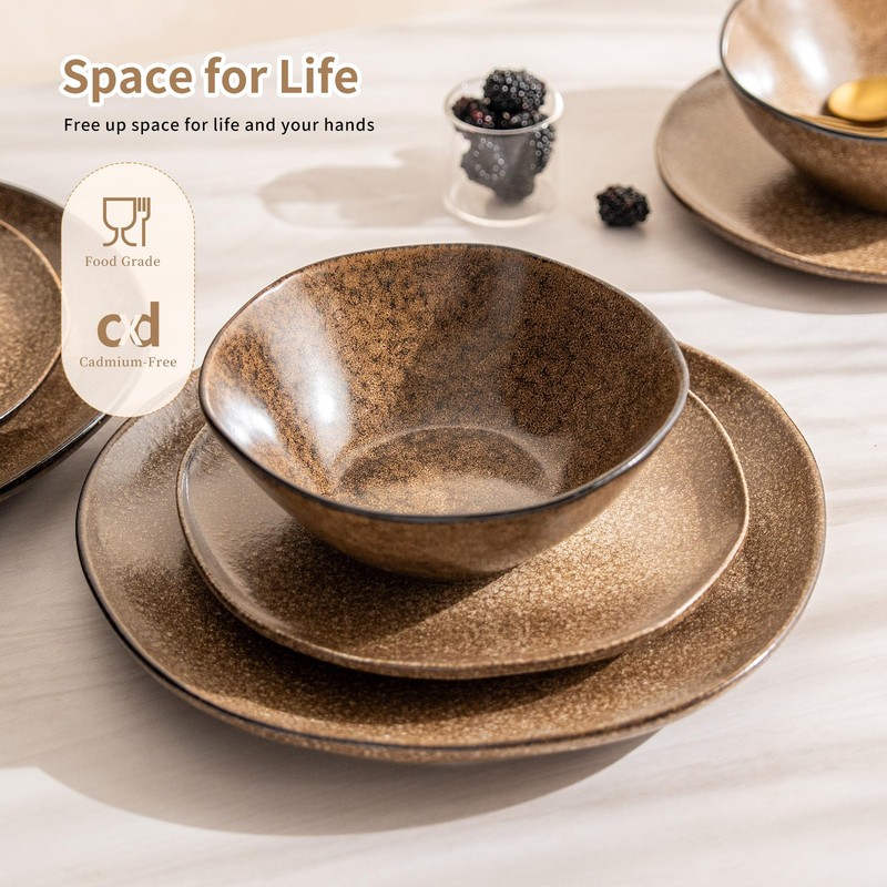 Dafuceramic 12PCS Stoneware Dinnerware Sets, Plates and Bowls Dish Set
