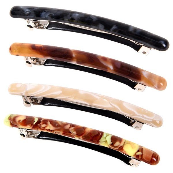 Set of 4 Skinny French Hair Clips Women's Small Tortoiseshell Hair Clip for Thin Hair and Thick Hair, Long Basic Automatic Hair Clips Set for Girls