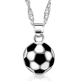 Ozmw Football Necklace, Stainless Steel Football Charm Necklace, Children's Unisex Jewellery with Chain, Football Pendant Necklace, Metal