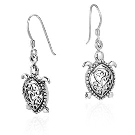 Detailed 925 Sterling Silver Swirl Turtle Metal Drop Earrings Unknown, Metal, not known