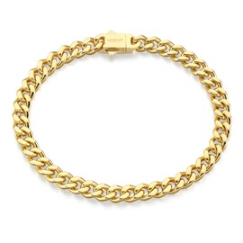 NOKMIT Stainless Steel Cuban Link Bracelet for Men & Women, 5mm/9mm/12mm Width, 7"/7.5"/8"/8.5" Length, Dainty 14K Gold Silver Chunky Curb Chain Bracelets Hip Hop Jewelry, Unisex Gifts (Gold-5mm, 8 Inches)