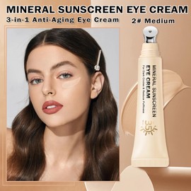 QIUFSSE Mineral Sunscreen Eye Cream for Dark Circles,Under Eye Cream Anti Aging for Puffiness and Bags Under Eyes,Under Eye Corrector SPF 35,3-in-1 Eye Cream（Medium）