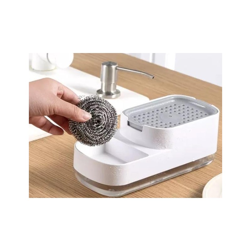 Dishwashing Liquid Soap Dispenser with Pump, Sponge Holder & Metal