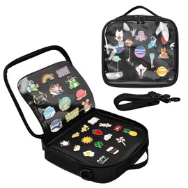 BOHEMIABY Enamel Pin Display Book, Small Collections Travel Pin Trading Book, Brooch Pin Lover Collector Bag, 6-Page Lapel Pin Display Board with Protective Film, Handles and Shoulder Strap, Black