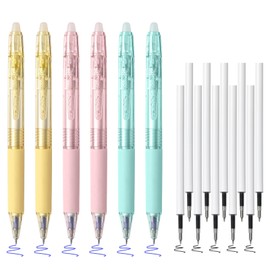 BAYTORY 6Pcs Erasable Pens and 10Pcs Refills, 0.5mm Retractable Blue and Black Ink Fine Point Gel Pen, Smooth Writhing for School Office Home (Transparent)