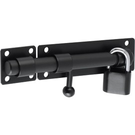Sayayo Sliding Bolt Lock Barrel Bolt Latch Black Heavy Duty Stainless Steel Slide Bolt Latch Include Padlock, 6 Inch Sliding Barrel Bolt Lock Latch for Wooden Gates Garden Shed Locks, CMST8060-B