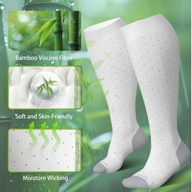 Sockswift Bamboo Viscose Plus Size Compression Socks Wide Calf 15-20mmHg Knee High Sock for Nurses, Pregnant Women, Travel