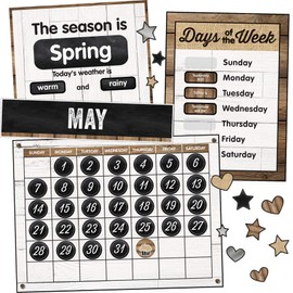 Schoolgirl Style Industrial Chic Bulletin Board Set—Farmhouse Monthly Calendar, Rustic Heart, Star, Cupcake Birthday and Special Occasion Accents, Seasons and Days of The Week Charts, (95 pc)