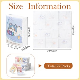 27 Packs Pocket Tissues, Small Travel Size Bulk Facial Paper Towel, Travel Essential, Purse Tissue, Individual Packet, Soft 3 Ply Portable Napkins with Cute Prints for Wedding Party (Cats)