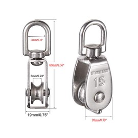 Pulley for Ropes, Stainless Steel 304 Pulley, Pulley, Pulley, Rope Pulley, Fitness Load Capacity 35 kg, Pulley, Pulley, Pulley Puller, for Ropes of Rope Lifters, Ships, Yachts, Pack of 4, M15