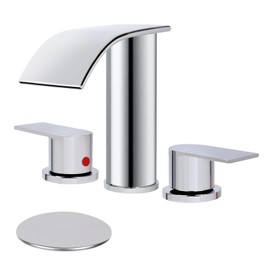 M OUDEMEI 3 Holes Waterfall Bathroom Faucet, 8 Inch Widespread Bathroom Sink Faucet, Two Handles Lavatory Vanity Sink Faucets with Pop-up Drain (Chrome)