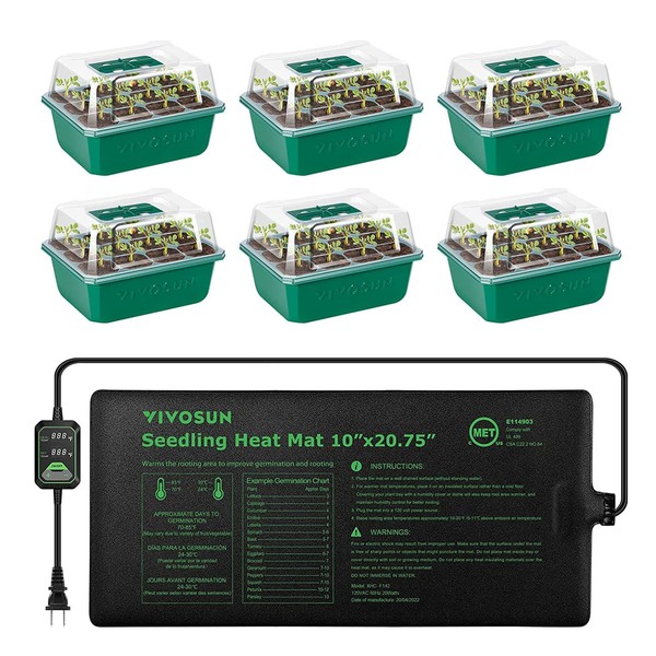 VIVOSUN VIVOSUN 6-Pack Seed Starter Trays with 10"x20.75" Seedling Heat