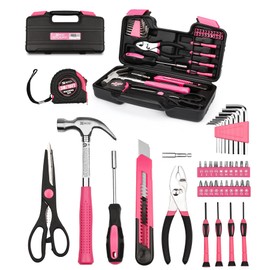 B BOSI TOOLS 40-Piece Pink Tool Set- General Household 40 PCS Hand Tool Kit with Plastic Toolbox Storage Case (Pink)