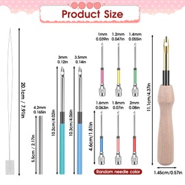 12 Pcs Punch Needle Kit, Embroidery Punch Needle Tool Wooden Handle Embroidery Tool Punch Needle Threader Set for Adults Beginner Yarn Floss Cross Stitching