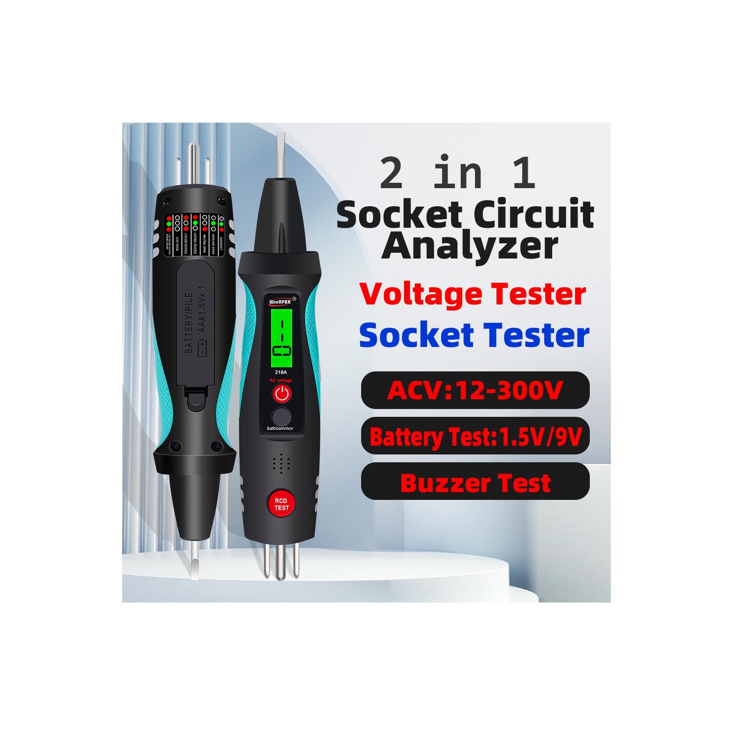 2in1 Socket Circuit Analyzer Intelligent Voltage Tester 12-300ACV ...