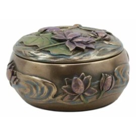 Ebros Nouveau Dragonfly Flitting Lily Over The Pond Round Jewelry Box Figurine