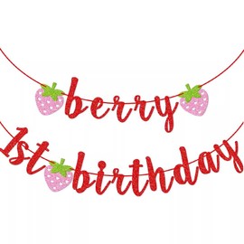 Bicuces Berry First Birthday Banner Berry First Birthday Decorations Fruit Banners Strawberry Baby Shower Decorations Strawberry Hanging Banner Berry Garland for Strawberry Party Decorations