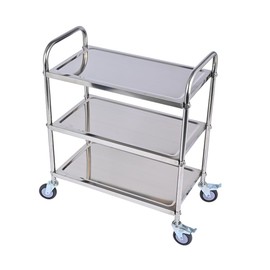 Amarite 3 Shelf Stainless Steel Cart, 420 lbs, 1MM Thick, Serving With Wheels, Household Service Trolley, 360 Rotation Storage Shelf With Locking Wheels (29.5*15.8*37.4)'' Utility