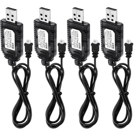 4 Pack 3.7V Battery USB Charger Cable with JST 1.25 Plug Connector for 1S Lipo Battery of Development Board LoRa Meshmastic Arduino IoT Device Supply Charger (1000mAh Fast Charging)