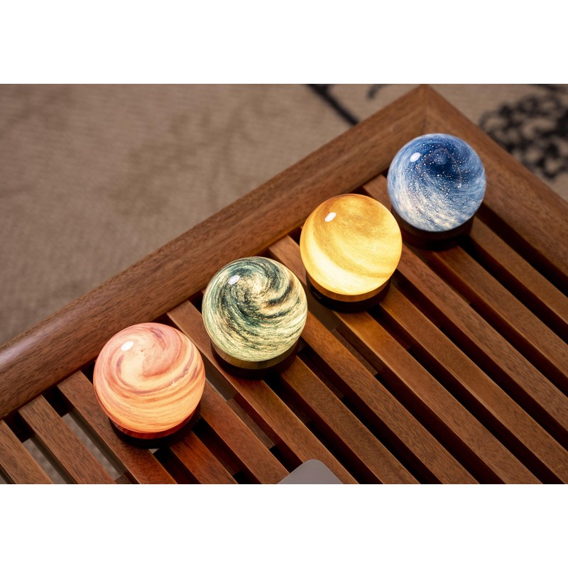 Gingko AstraGlass Lamp (Lamp), Walnut Wood and Glass, Mini, Sand