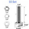 Hmevsafinect 304 Stainless Steel Nuts and Bolts Set, 1/4''-20 x