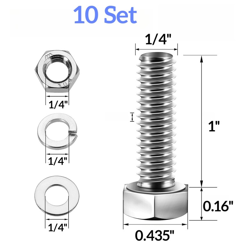 Hmevsafinect 304 Stainless Steel Nuts and Bolts Set, 1/4''-20 x