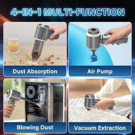 4-in-1 Car Vacuum Portable Cordless & Dust Buster, 20000pa High Power Handheld Vacuum Cordless Rechargeable, Mini Vacuums with 3 Reusable Filter, Vacuum Cleaner for Car Home Office & Pet(Silver Gray)