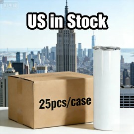 US  20oz Stainless Steel Tumbler Custom Color Printed Sublimation Blanks 20oz Tumbler 20oz Tumblerscolor: White, capacity: 50pcs a case+Rubber Bottomw+Metal straw