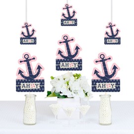 Big Dot of Happiness Ahoy - Nautical Girl Anchor Shaped Decorations DIY Baby Shower or Birthday Party Essentials Set 20