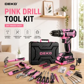 20V Pink Cordless Drill Tool Kit for DIY Repairs – Electric Drill Driver Set with Battery & Tool Box
