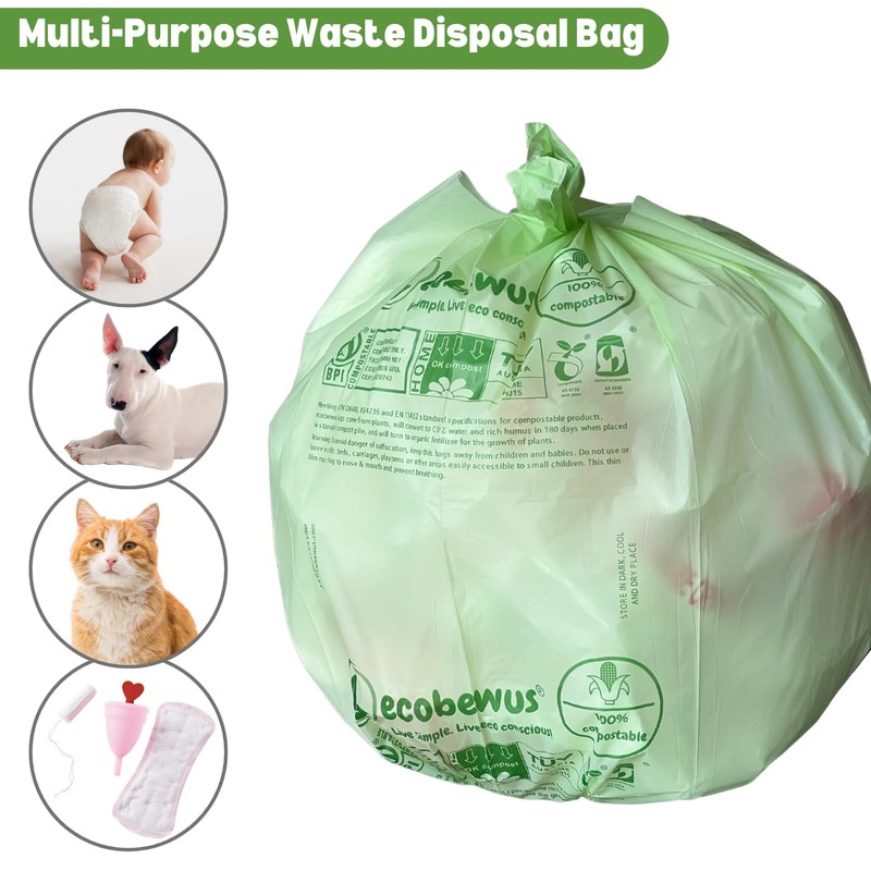 ECOBEWUS 2.6 Gallon 100% Compostable Bags Handle Tie (110 Bags)