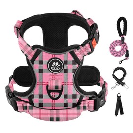 IVY&LANE No Pull Dog Harness, Reflective Adjustable Dog Vest Harness with Leash, No Choke Soft Padded Pet Vest with Easy Control Handle for Small to Large Dogs(Checkered Pink,S)