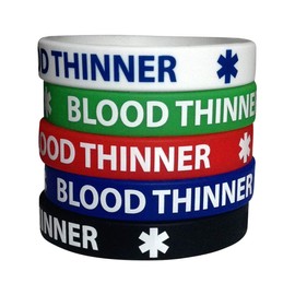 line 24 Blood Thinner Medical Alert Silicone Bracelets – 5 Pack, Adult Wristbands (7.8") – Waterproof, Unisex Design for Men & Women