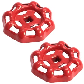 Hordion 2Pcs Outside Faucet Handle Round Wheel Handles, Square Broach Hose Bib Handle Replacement Red Cast Iron Water Spigot Handle, 15/64inch x 15/64inch (6mm x 6mm)