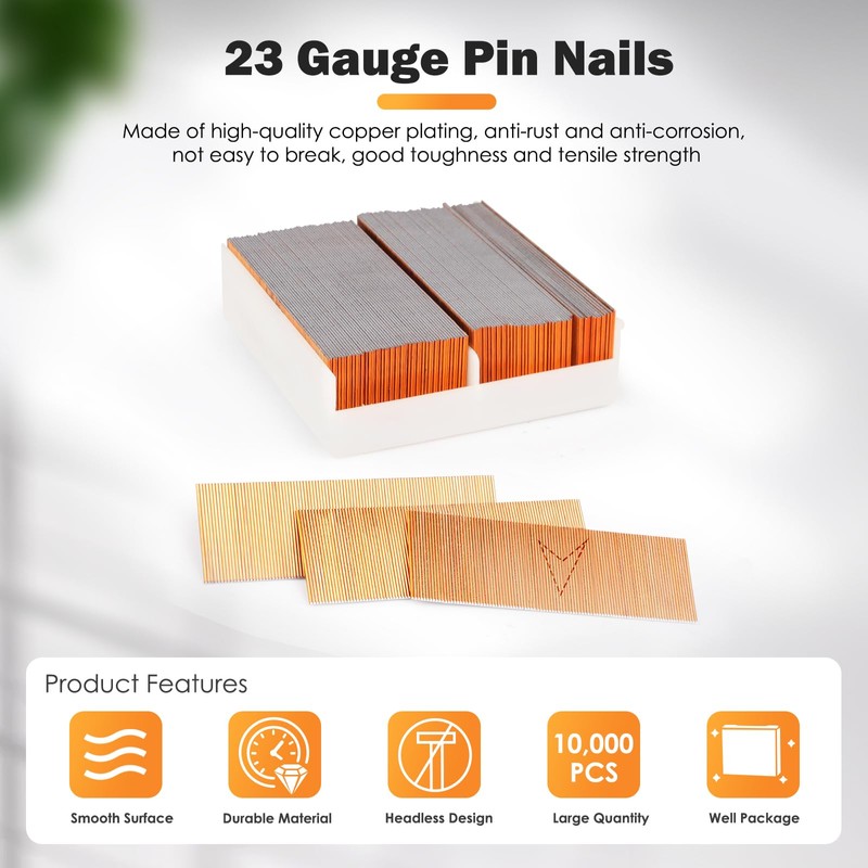 KIMSING 23 Gauge 3/4-inch (20mm) Copper Coating Micro Pin Nails