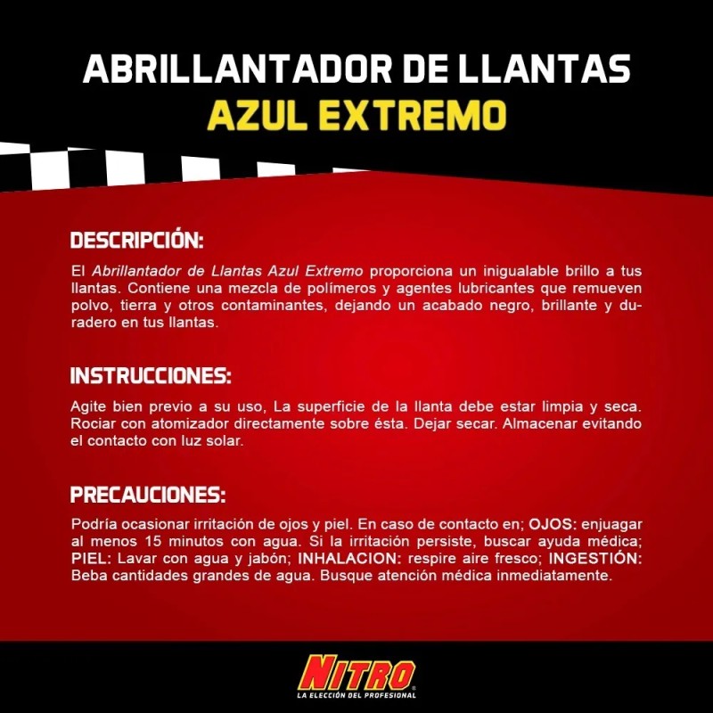 Nitro Abrillantador De Llantas Azul Extremo 4 Litros Azul