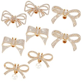 PH PandaHall 8pcs 4 Styles Bowknot Shoe Clips, Platinum Sparkling Shoe Clips Metal Shoe Buckles Crystal Wedding Shoe Clips Removable Rhinestone Clasp for Women Shoe Bridal Christmas Party Banquet
