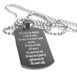 Sam's Tags and MORE Psalm 23 Thick Necklace Dog TAG Stainless Steel Ball Chain Prayer Memorial, Stainless Steel
