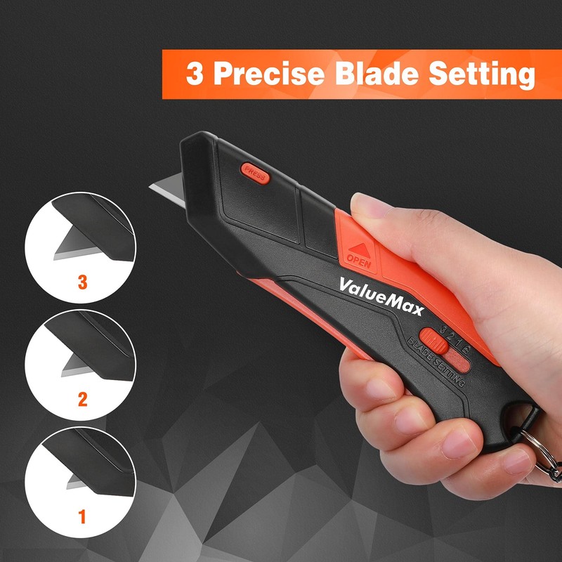 ValueMax 2-Pack Box Cutter Knife, Self-Retracting 3-Position Locking Blade, Safety