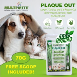 PLAQUE OUT 70G Resealable Pouch Tartar Plaque Off Remover, 100% Natural & Organic - Bad Breath Teeth Gum Care for Dogs, Cats