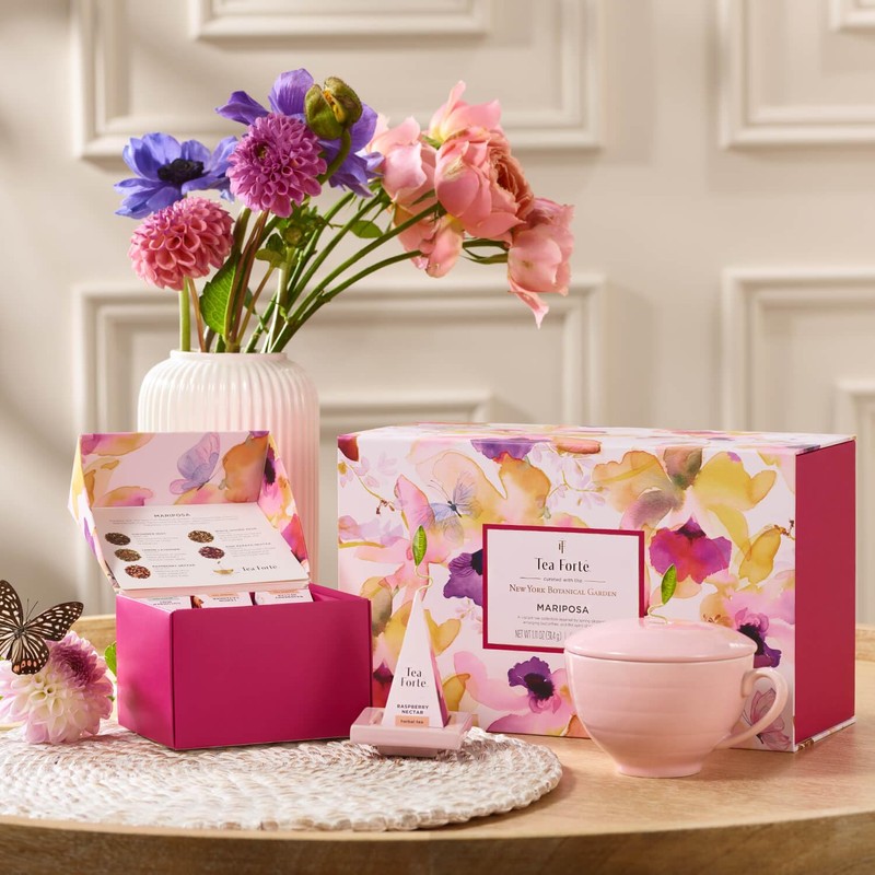 Tea Forte Mariposa 3-Piece Premium Tea Gift Set with Rose