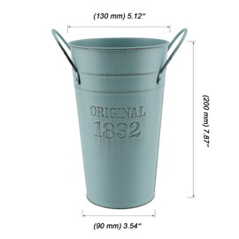 MOUYAT 6 Pack 8 Inch Vintage Metal Galvanized Flower Vase, Tall Galvanized Metal Planter Bucket with Handles, Farmhouse French Bucket for Centerpiece Wedding Decor, Floral Arrangements, Blue
